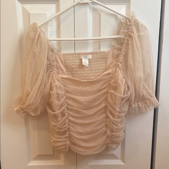 H&M Tan Ruched Ruffled Blouse - Picture 1 of 4